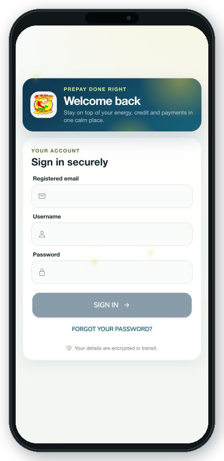 Snugzone 5.1 sign-in screen in an iPhone frame